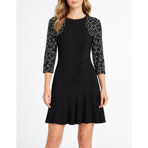 Rebecca Taylor Tai Embroidery Jersey Dress Womens 2 Black Floral‎ Boho Office